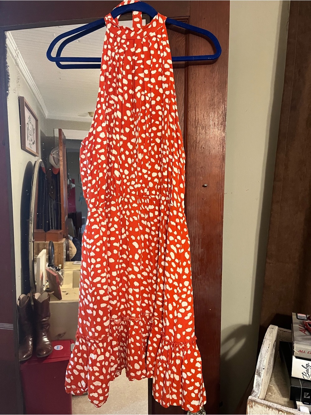 Bright Orange Halter Ruffle Hem Sundress